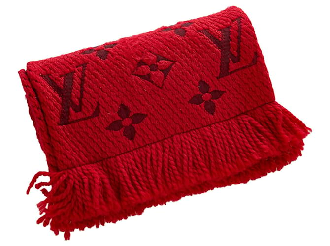 Bufanda de lana roja Logomania de Louis Vuitton Seda Paño  ref.337946