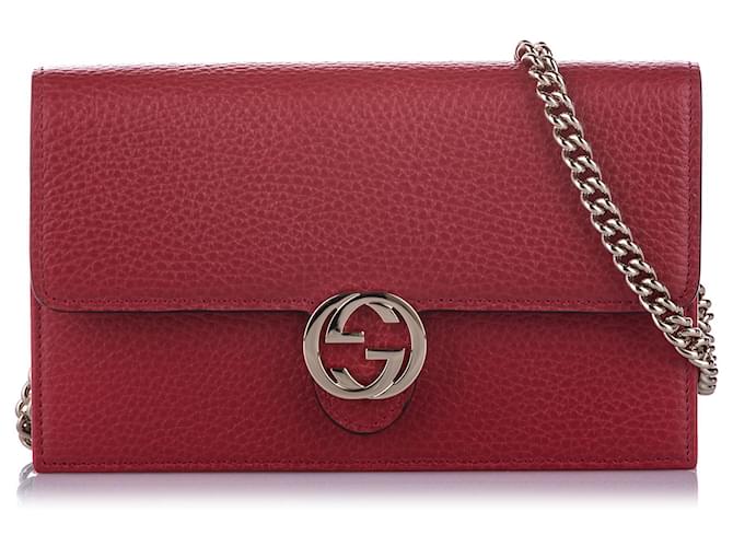 Gucci Interlocking GG Crossbody Chain Wallet Red