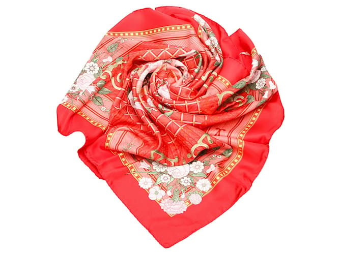 Hermès Pañuelo de seda estampado rojo Hermes Roja Multicolor Paño  ref.338044