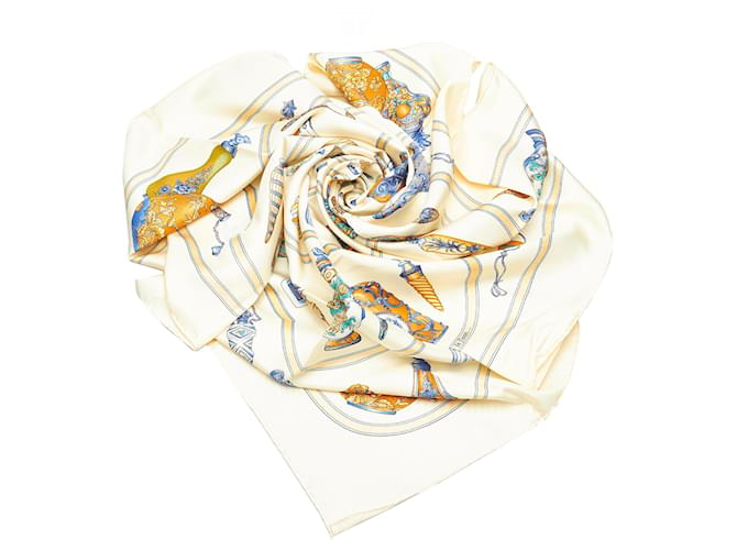 Hermès Bufanda de seda Hermes White QuImport le Flacon Blanco Multicolor Paño  ref.338053