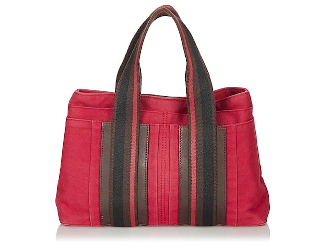 Hermès Borsa di tela rossa Hermes Rosso Multicolore Panno  ref.338086