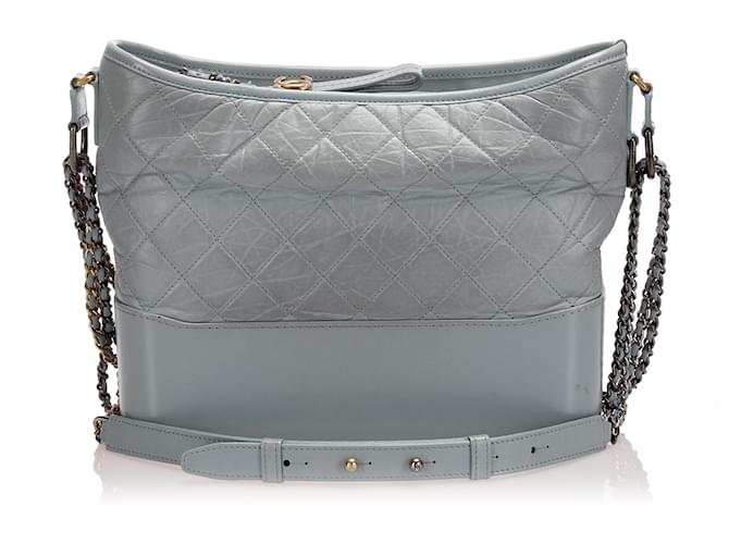 Chanel Silver Medium Gabrielle Leather Shoulder Bag Silvery Metal Pony-style calfskin  ref.338095