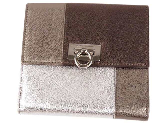 SALVATORE FERRAGAMO BRONZE LEATHER WALLET