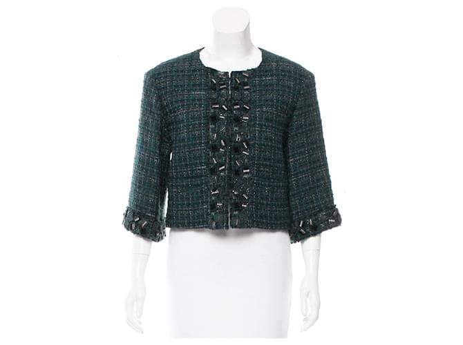 Chanel 7,6Veste en tweed émeraude K$ Vert foncé  ref.338346