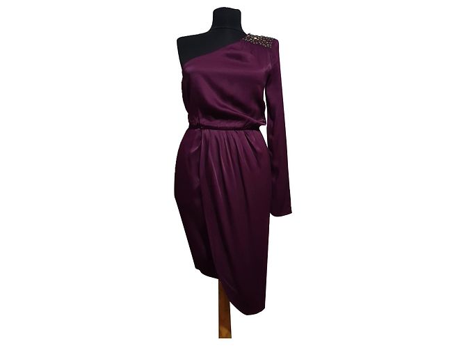 Vestido Guess Drapeado de Um Ombro Roxo de Viscose