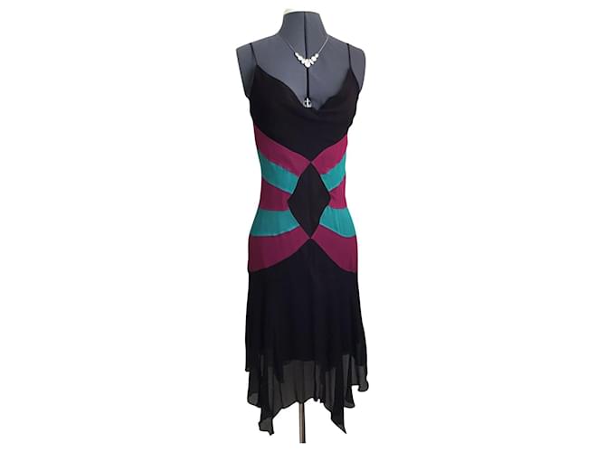 Diane Von Furstenberg DvF Aleucia asymmetric silk dress Brown Green Fuschia  ref.338484