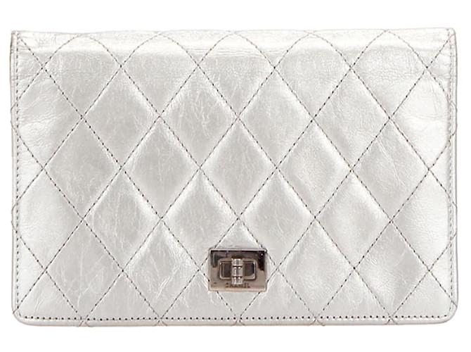 Chanel Silver Bi-Fold Timeless Reissue Leather Long Wallet Silvery Pony-style calfskin  ref.338834
