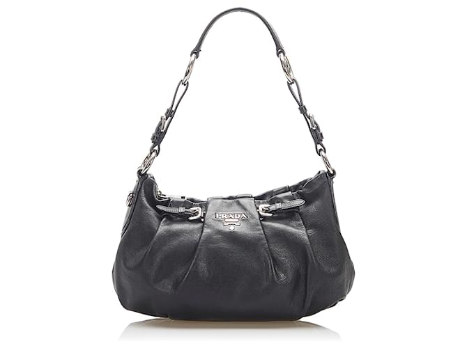 Prada Black Vitello Daino Leather Hobo Bag Pony-style calfskin  -  Joli Closet