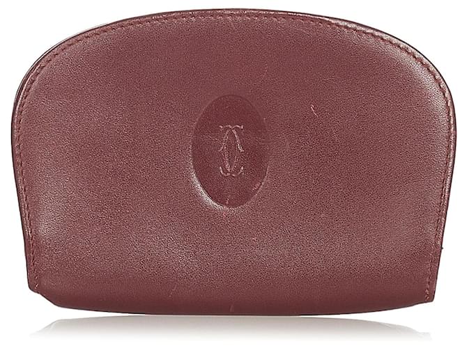 Cartier Red Must de Cartier Leather Coin Pouch Dark red Pony-style calfskin  ref.338942