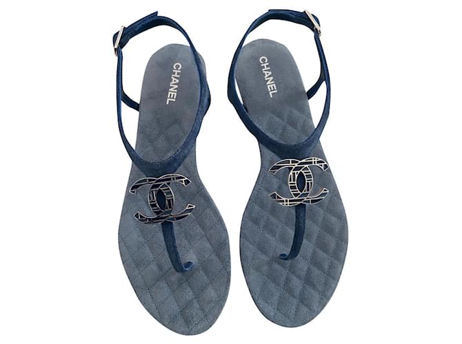 Chanel Sandálias Azul Camurça  ref.339179