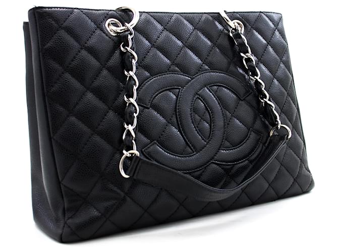 CHANEL Caviar GST 13" Grand Shopping Tote Chain Shoulder Bag Black Leather  ref.339244