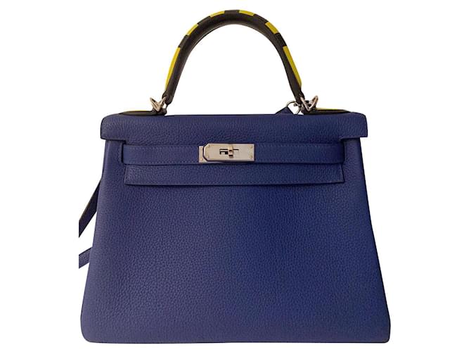 Kelly Hermès Bolsas Azul Couro  ref.339361