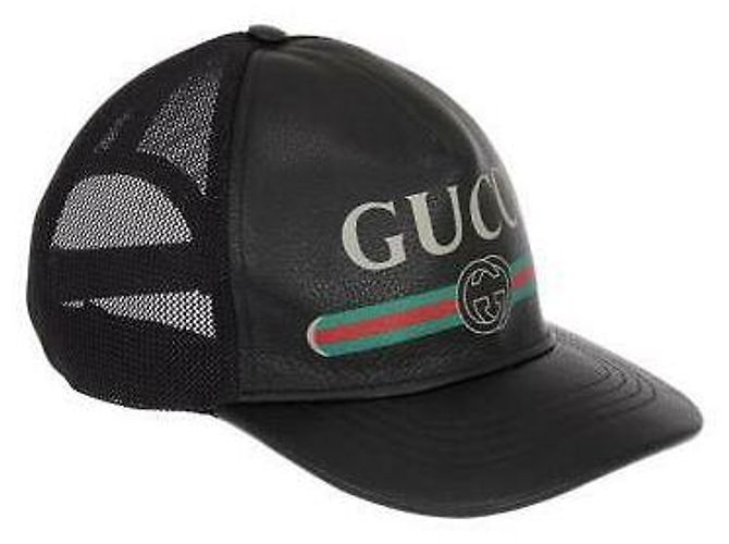 Gucci Men's Baseball Cap Black Leather Web Details