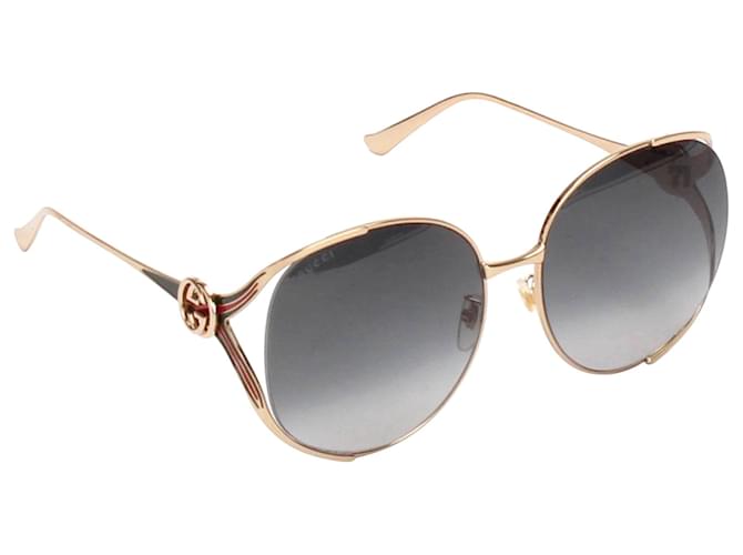 Gucci Gray Interlocking G Web Tinted Sunglasses Golden Grey Metal Plastic  ref.339413