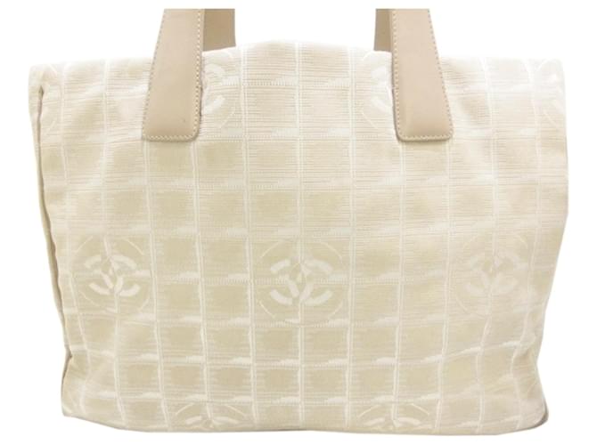 Chanel White New Travel Line Nylon Tote Bag Cream Leather Pony-style calfskin Cloth  ref.339458