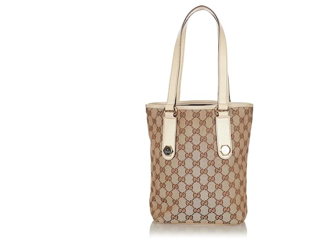 Gucci Brown GG Canvas Charmy Tote Bag White Beige Leather Cloth Pony-style calfskin Cloth  ref.339459