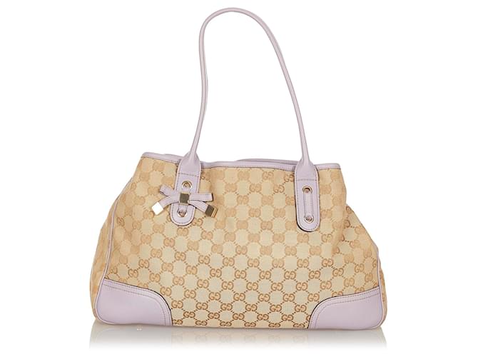 Gucci Brown GG Canvas Princy Tote Bag Beige Purple Leather Cloth Pony-style calfskin Cloth  ref.339461