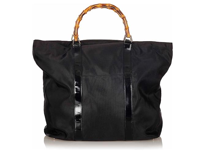 Gucci Nylon-Einkaufstasche aus schwarzem Bambus Tuch  ref.339474