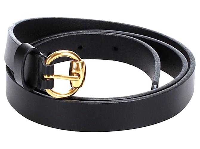 Cinturón de cuero negro de Gucci Dorado Metal Becerro  ref.339515