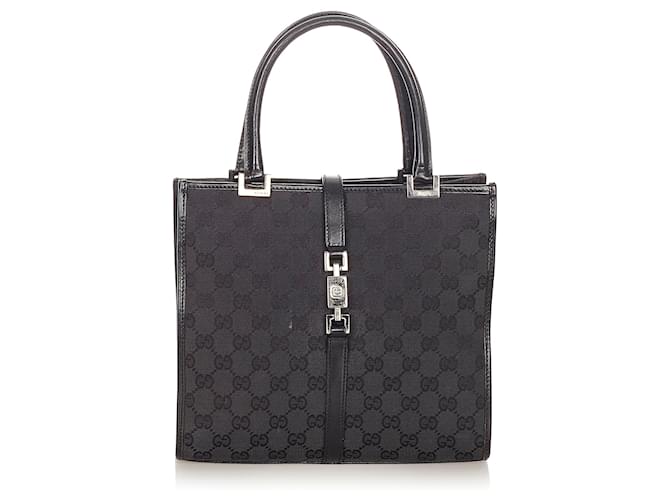 Gucci Black GG Canvas Jackie Handbag Leather Cloth Pony-style calfskin Cloth  ref.339535