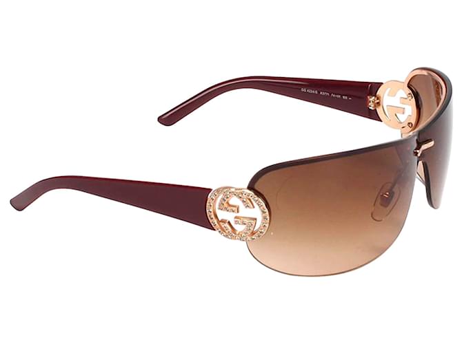 Gafas de sol con escudo extragrandes de Gucci en marrón Castaño Plástico  ref.339549