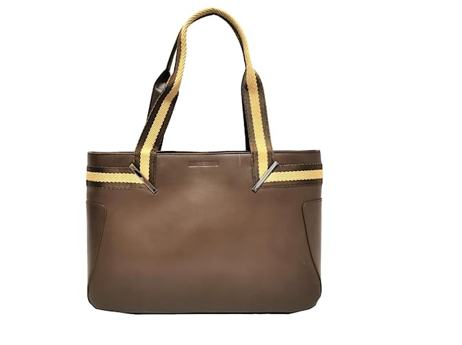 Gucci Brown Web Leather Handbag Yellow Pony-style calfskin  ref.339573