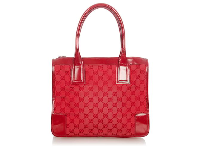 Bolsa Gucci Red GG Canvas Vermelho Couro Couro envernizado Lona Pano  ref.339581