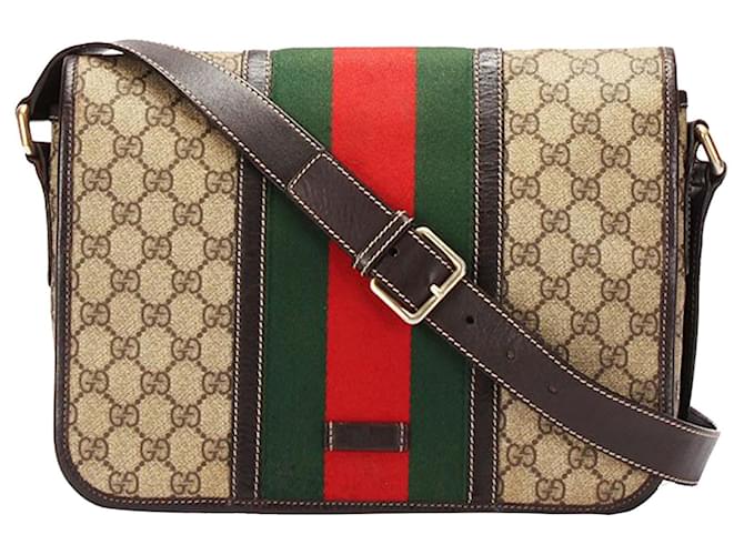 Gucci Brown GG Supreme Web Crossbody Bag Multiple colors Beige Leather Cloth Pony-style calfskin Cloth  ref.339606