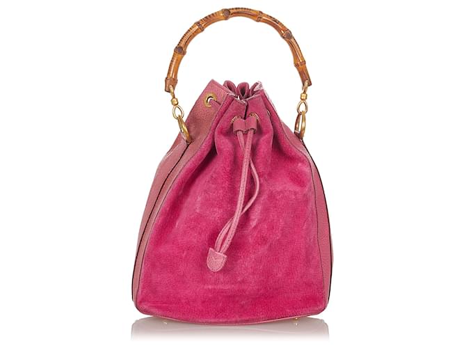 Borsa a secchiello Gucci in camoscio rosa bambù Svezia Pelle Vitello simile a un vitello  ref.339607