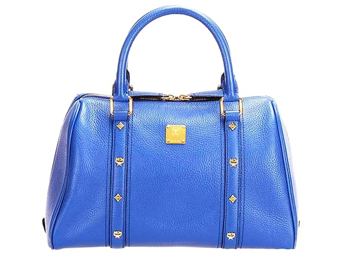 MCM Blue Leather Boston Bag Pony-style calfskin  ref.339612