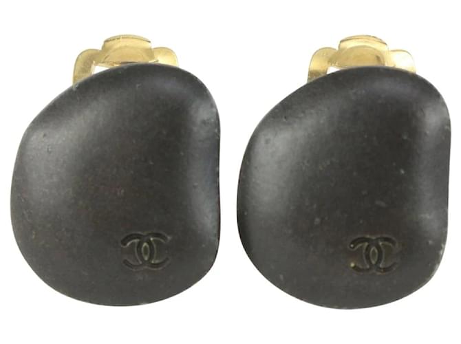 Chanel 09a Black Smooth Stone Earrings  ref.339716