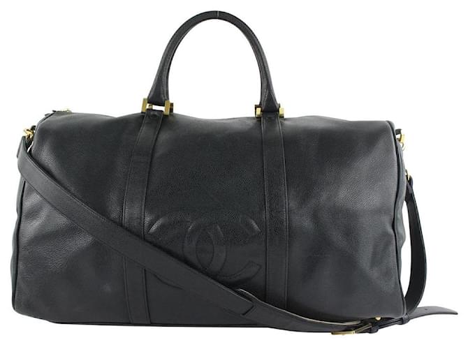 Timeless Chanel Zeitlose schwarze CC Boston Duffle Bag aus Kaviarleder mit Riemen  ref.339726