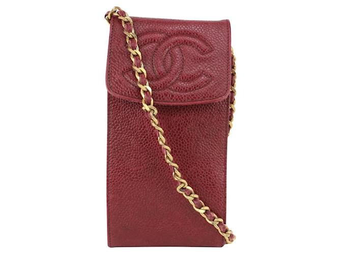 Chanel Bordeaux Caviar Leather CC Mobile Case on Chain Crossbody Bag  ref.340013