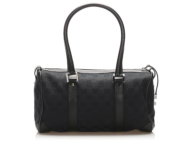 Gucci Black GG Canvas Boston Bag Leather Cloth Pony-style calfskin Cloth  ref.340135 - Joli Closet