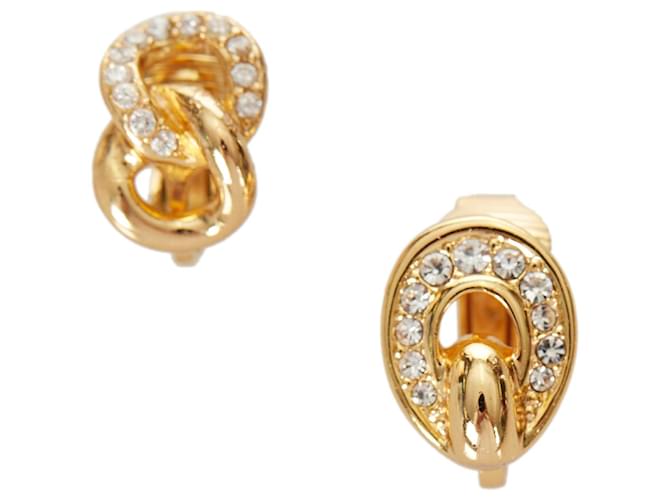 Dior Gold Rhinestone Clip On Earrings Golden Metal  ref.340273