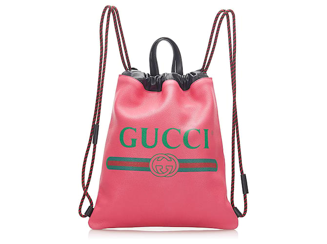 Gucci Pink Logo Drawstring Leather Backpack Multiple colors Pony-style calfskin  ref.340291