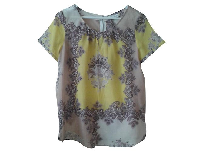 Autre Marque EMILY VAN DEN BERGH Top de algodón con motivos florales abstractos Blanco Amarillo Multicolor