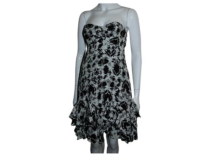 Marchesa Notte Gerafftes Seidenkleid Schwarz Roh