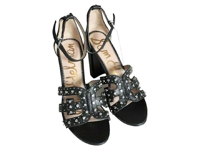 Sam Edelman Yasha Leather Studded Heeled Sandals Black Silver hardware  ref.339971