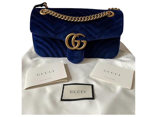 Bolsa Gucci Marmont GG em veludo azul.  ref.339979