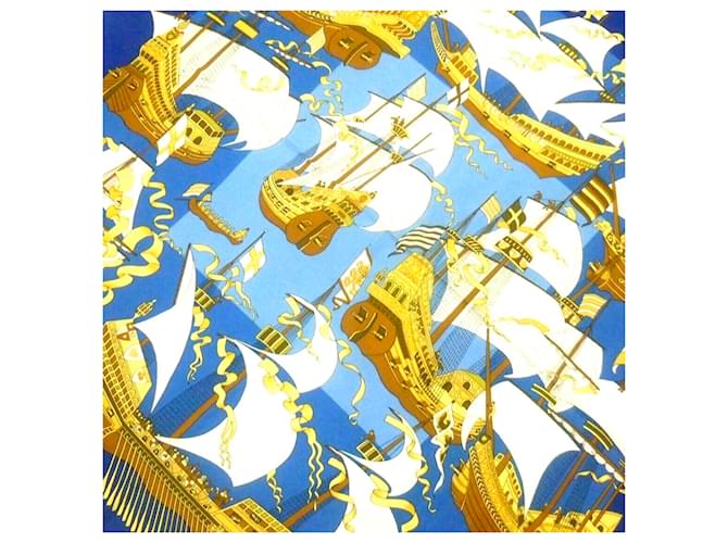 Hermès Foulard Hermes Bleu Armada En Soie Tissu Multicolore  ref.340456