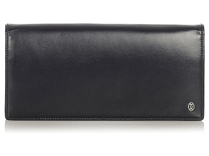Cartier Black Leather Long Wallet Pony-style calfskin  ref.340507