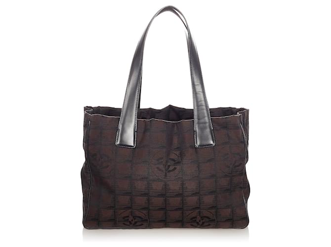 Chanel Black New Travel Line Canvas Tote Bag Brown Dark brown Leather Cloth Pony-style calfskin Cloth  ref.340536