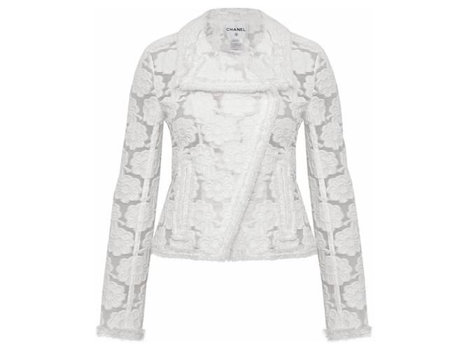 Chanel 5K$ Camellias Runway Jacket White Cloth  ref.340611