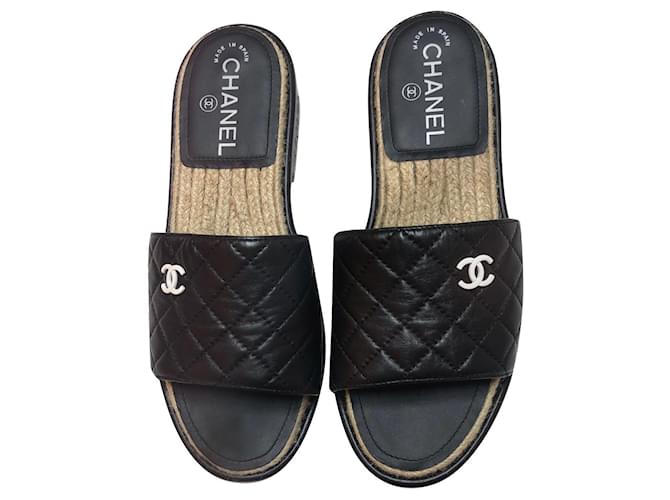Cambon Sandales Chanel Cuir Noir  ref.340614