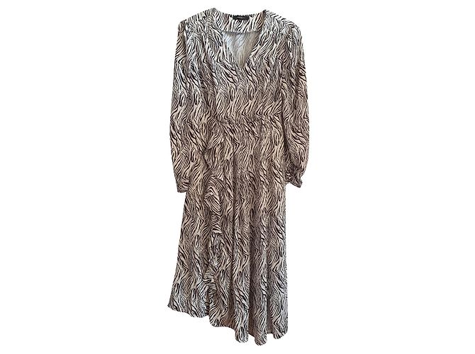Isabel Marant Zebra Print Silk Maxi Dress Black and White