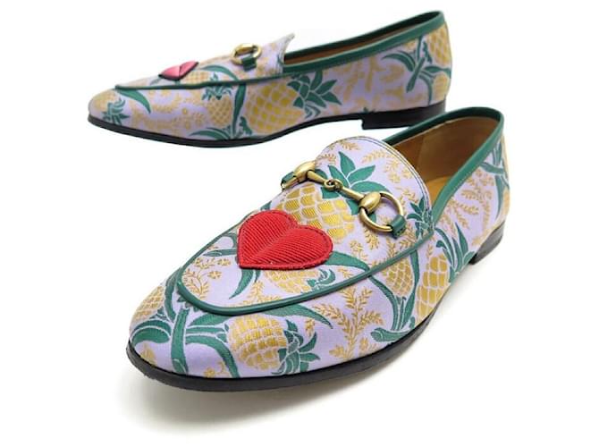 GUCCI SHOES JORDAAN MOCCASINS PINEAPPLE CANVAS 431466 36 It 37 FR LOAFERS Multiple colors Cloth  ref.340712