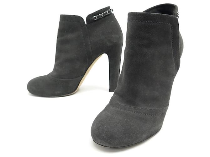 CHANEL ANKLE BOOTS G29928 40 GRAY SUEDE GLITTER BOX BOOTS Grey  ref.340714