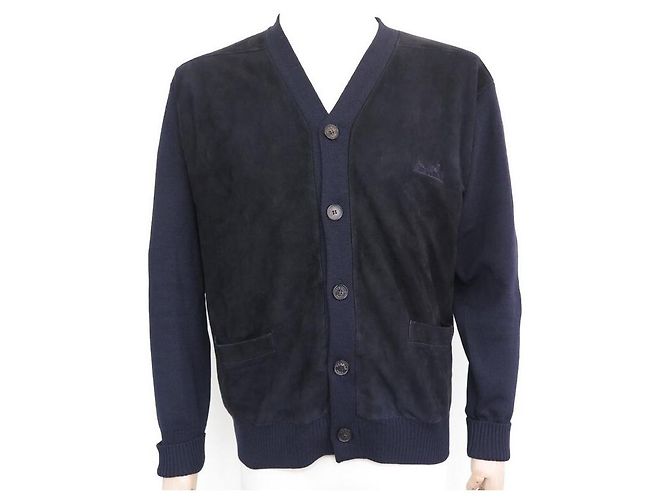 Hermès HERMES PULLOVER CARDIGAN M 48 PULLOVER AUS WILDLEDER & WOLLE KASCHMIR SEIDE MARINEBLAU