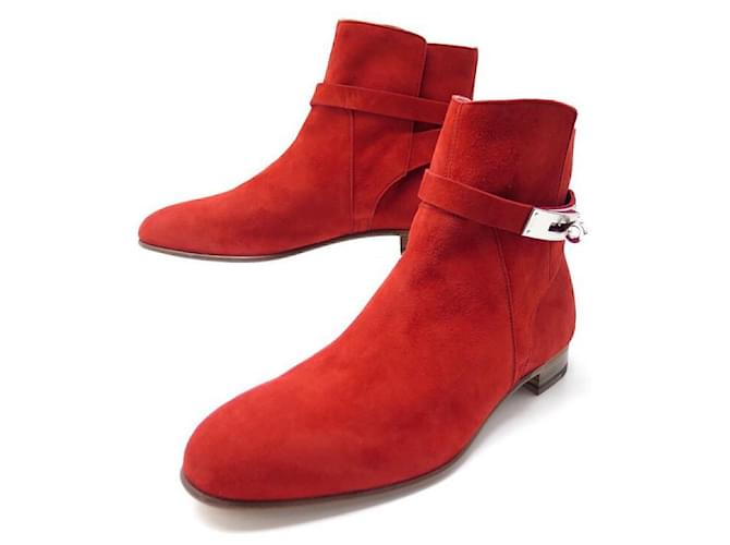 Hermès NEUF CHAUSSURES HERMES BOTTINES NEO 162134Z 39 DAIM ROUGE NEW BOOTS SHOES Suede  ref.340721
